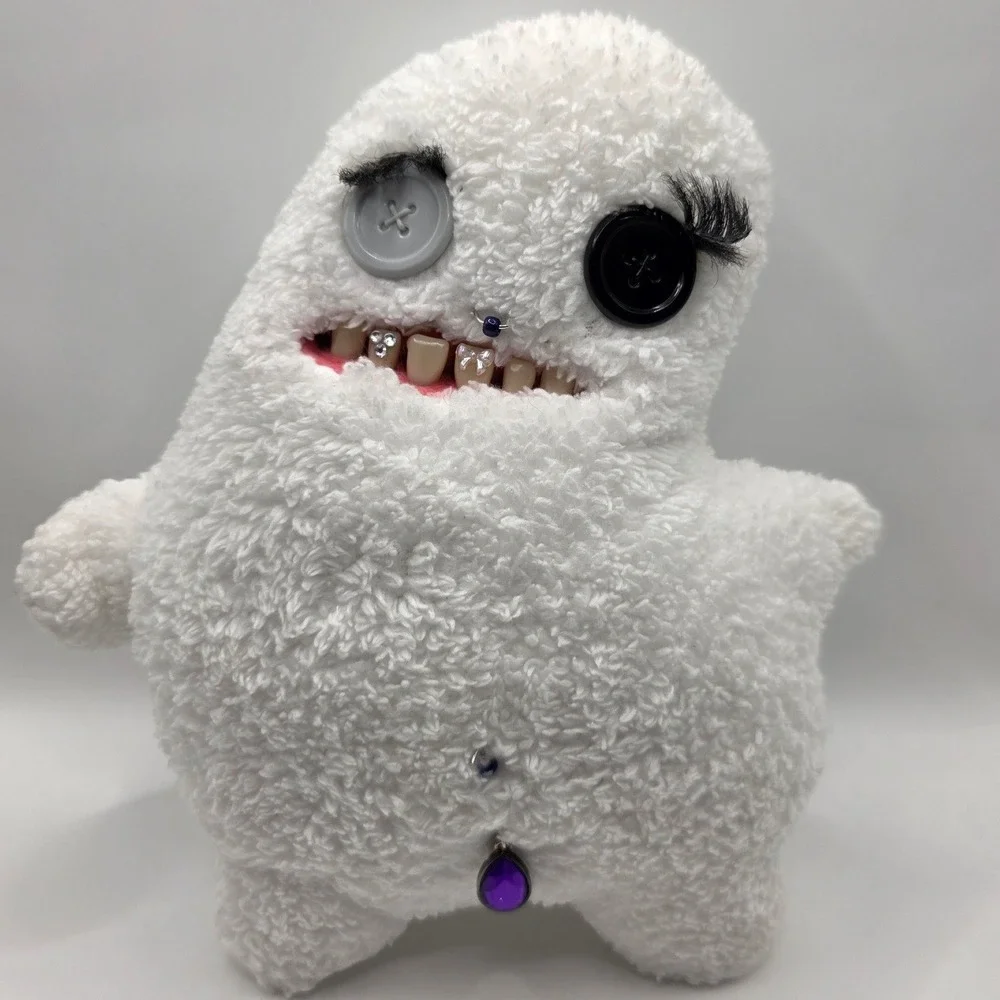 Fuggler Funny Ugly Monster Plush White Sherpa Teeth Piercings 8x9in